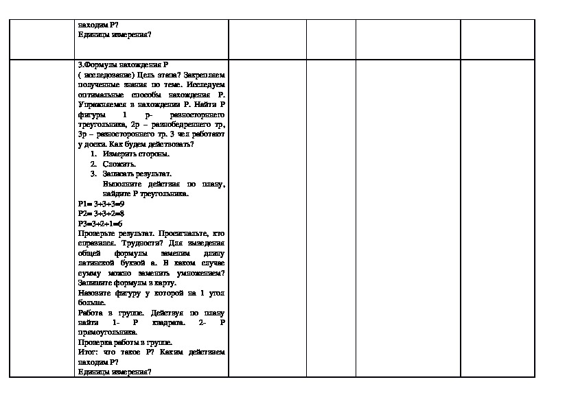 Технологическая карта периметр многоугольника