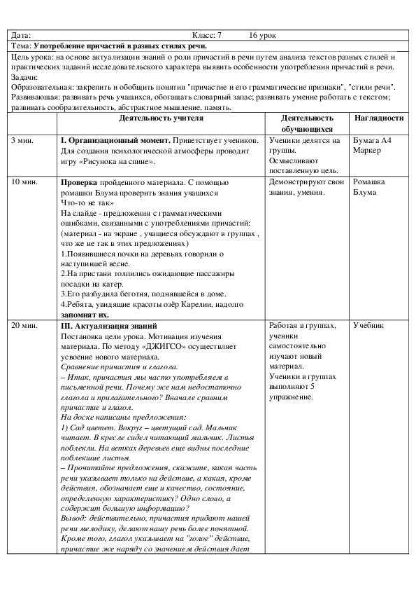 Русский язык 7 класс Употребление причастий в разных стилях речи