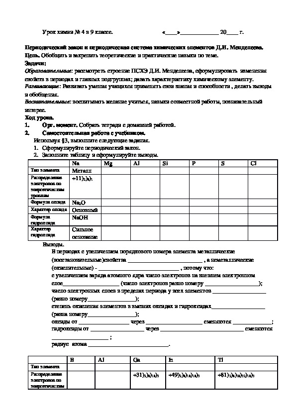 Обложка для материала Конспект урока "Периодический закон и периодическая система химических элементов Д.И. Менделеева" (9 класс, химия).