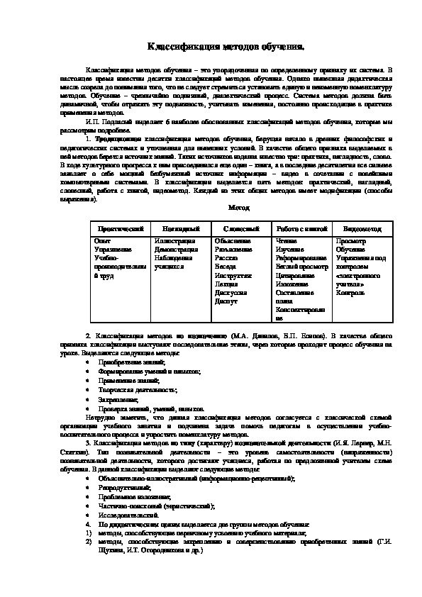 Обложка для материала Классификация методов обучения.