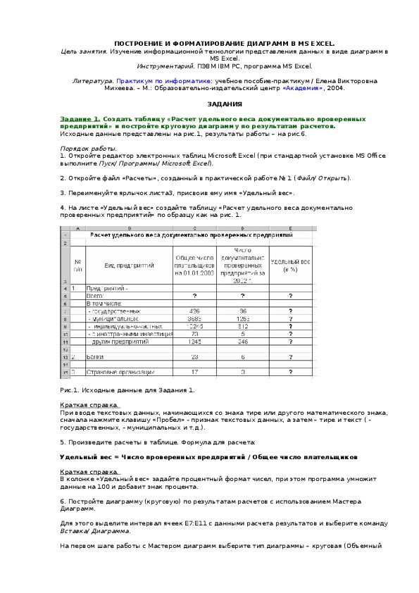 ПОСТРОЕНИЕ И ФОРМАТИРОВАНИЕ ДИАГРАММ В MS EXCEL.