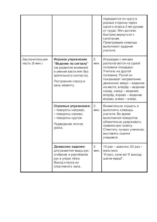 План конспект урока по физической культуре в малокомплектной школе