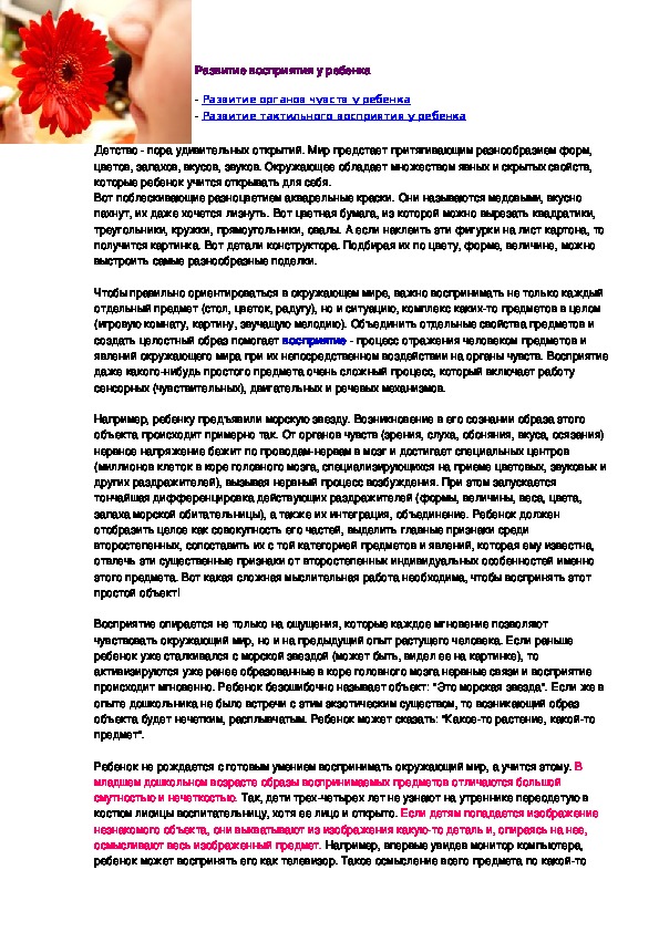 Обложка для материала Развитие восприятия у ребенка