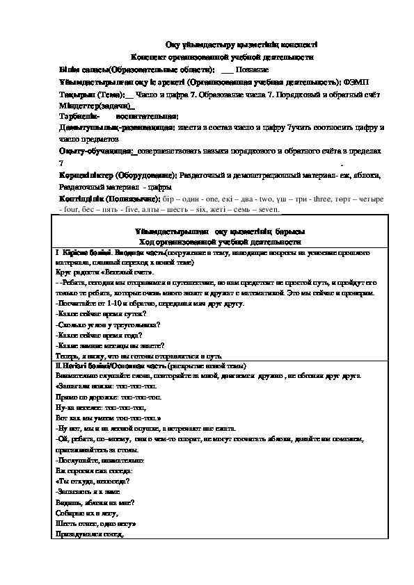 Конспект организованной учебной деятельности по ФЭМП старшая группа