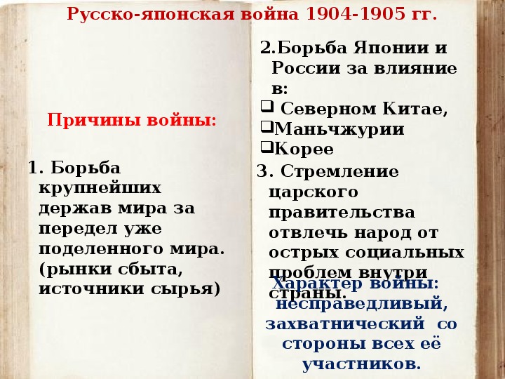 План по теме русско японская война 1904 1905