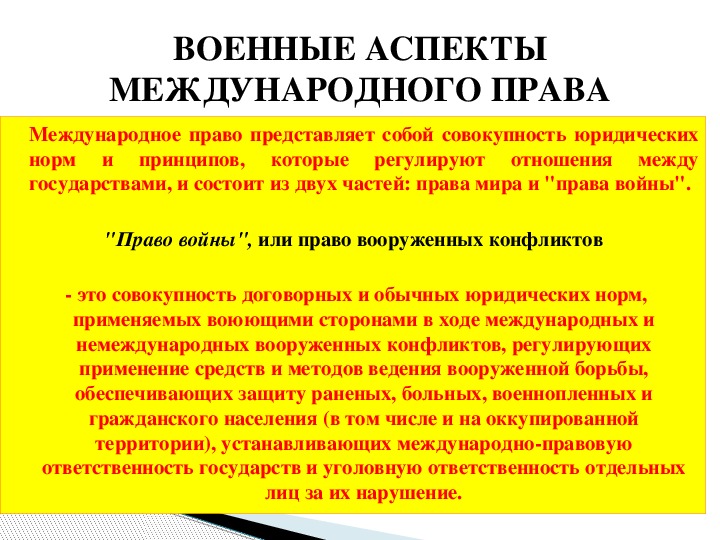 Военные аспекты международного права обж 11 класс презентация