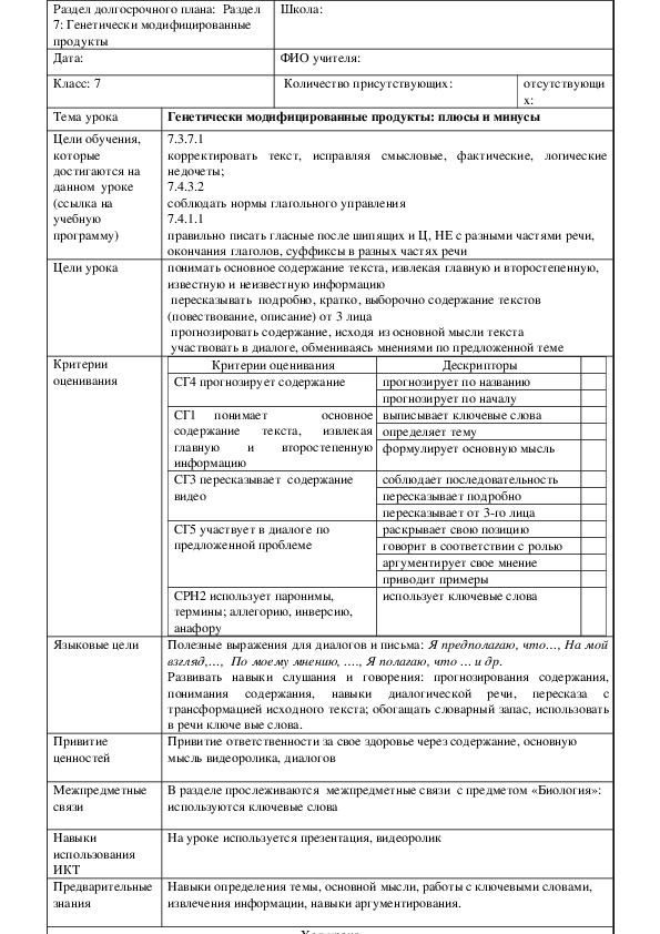 Обложка для материала Русский язык. 7 класс. Тема урока: "Генетически модифицированные продукты: плюсы и минусы"(2 урок)