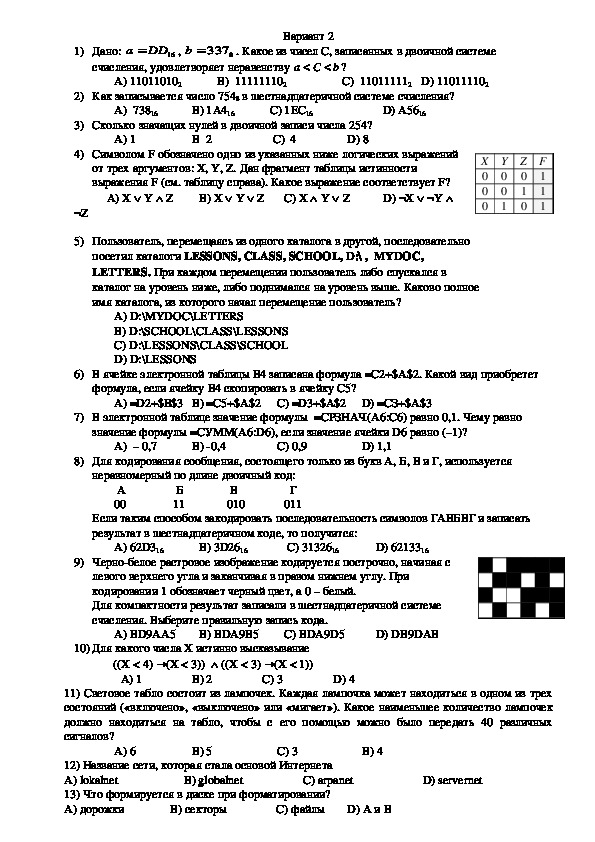 ТЕСТЫ ПО ИНФОРМАТИКЕ