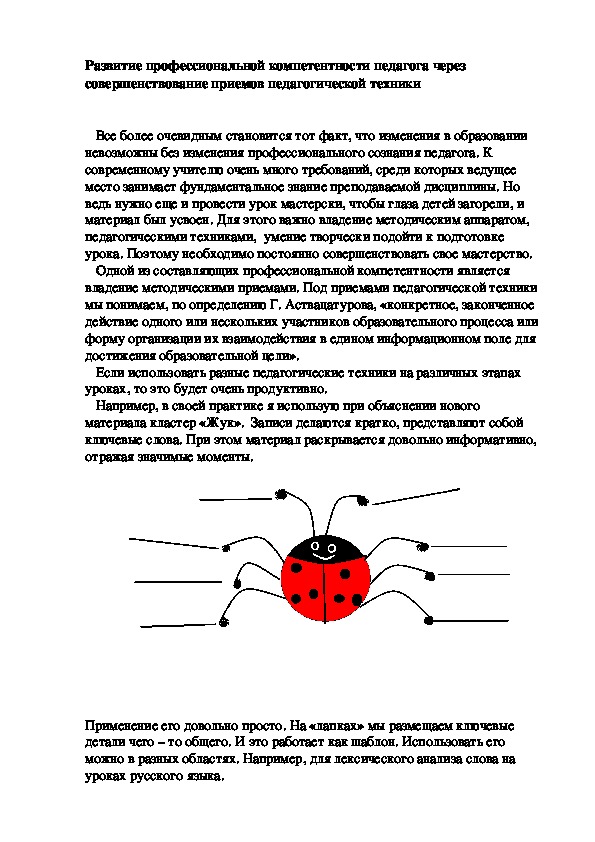 Развитие профессиональной компетентности педагога через совершенствование приемов педагогической техники. Из опыта работы