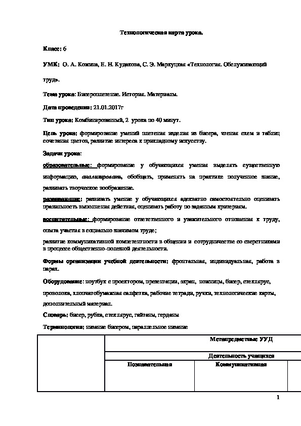 Обложка для материала Конспект урока "Бисероплетение. История. Материалы" 6 класс