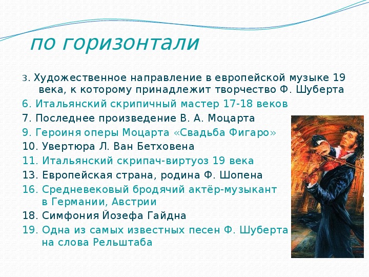 Кроссворд-презентация по музыке "Зарубежная музыка"