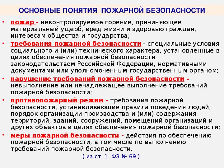 Организация противопожарного режима на объекте. Понятие пожарная безопасность. Основные понятия пожара.