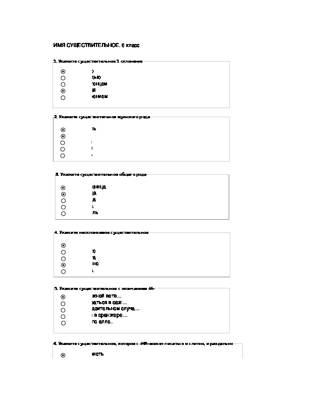 Контрольная работа по теме "Имя существительное", 6 класс