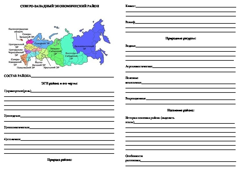 Шаблоны для выполнения практических работ по теме: Экономические районы РФ" (9 класс, география)