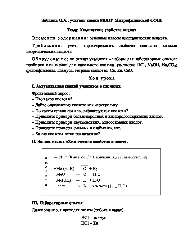 Обложка для материала Тема: Химические свойства кислот