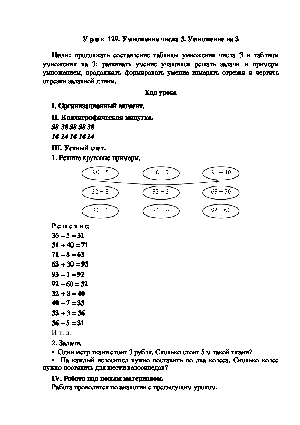 Конспект урока умножение на 3