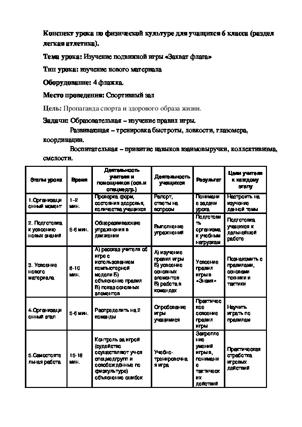 Обложка для материала Конспект урока по физической культуре для