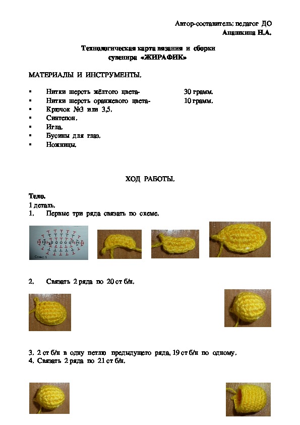 Технологическая карта по вязанию крючком