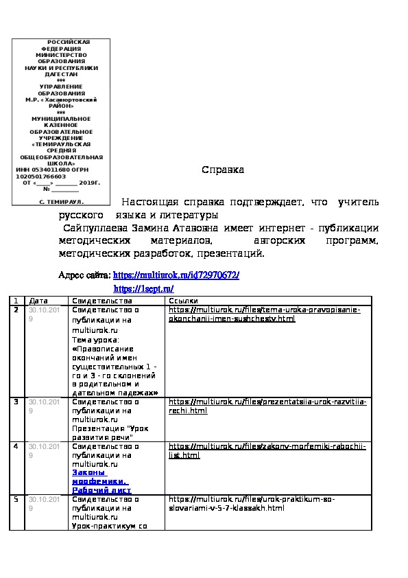 Справка о создании персонального сайта