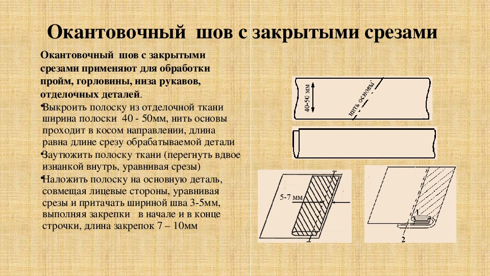 Схема окантовочного шва с закрытым срезом