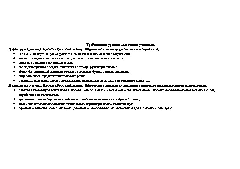 Рабочая программа по русскому языку. Канакина В.П. 1 класс