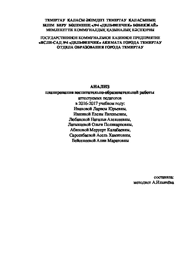 АНАЛИЗ  планирования воспитательно-образовательной работы  аттестуемых педагогов