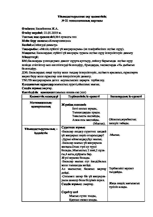 Обложка для материала Тақырыбы: «Менің сүйікті үй жануарларым» (өз тәжірибесінен әңгіме құру).