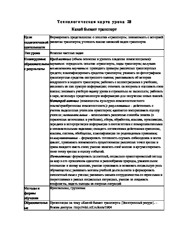 Конспект урока по оружающему миру "Какой бывает транспорт"(2 класс)