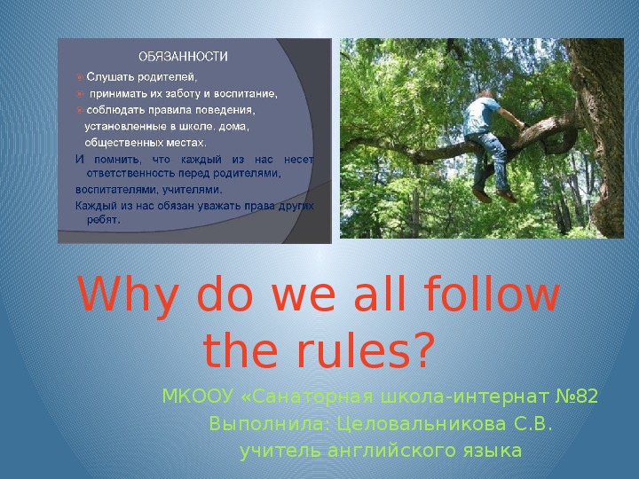 Разработка урока по английскому языку на тему  "Почему мы должны следовать правилам ?"(5 класс)