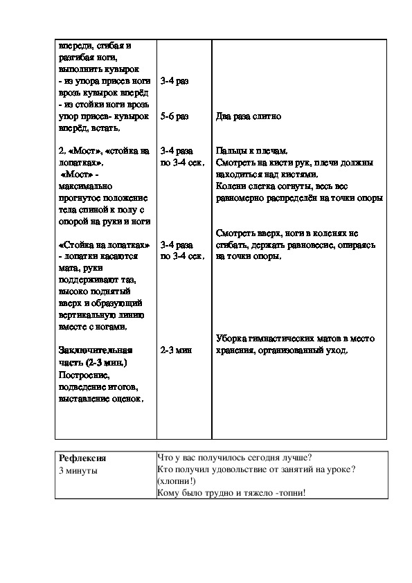 План конспект урока по гимнастике 7 класс