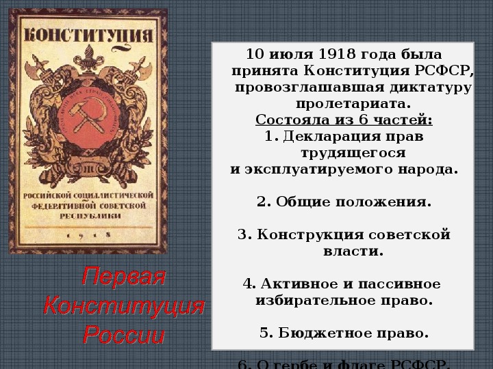 Конституция рсфср 1918 положения