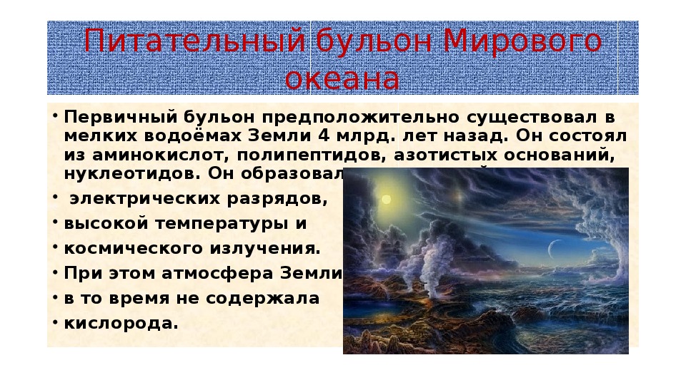 Первичный бульон. Первичный бульон Зарождение жизни. Теория первичного бульона.