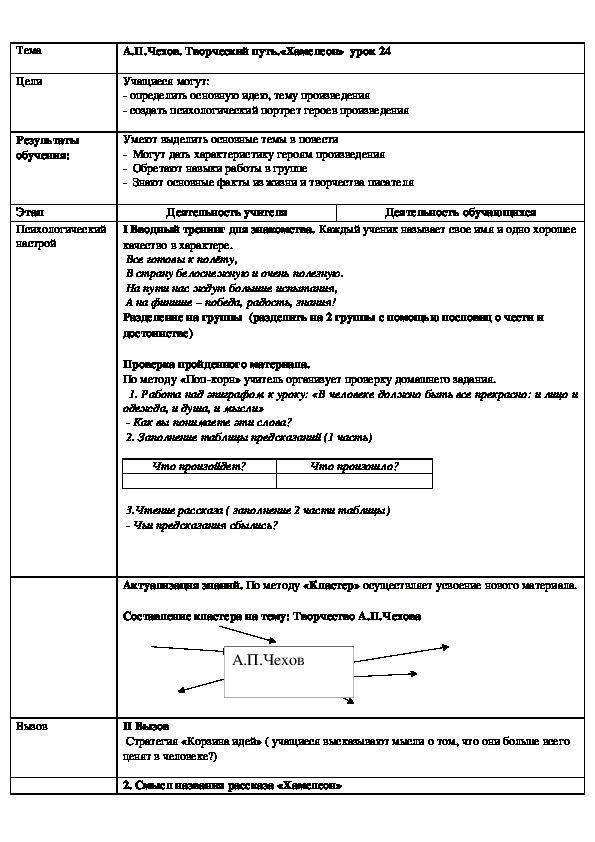 Русская литература 9 класс (казахский язык обучения) А.П.Чехов. Творческий путь.«Хамелеон»  урок 24