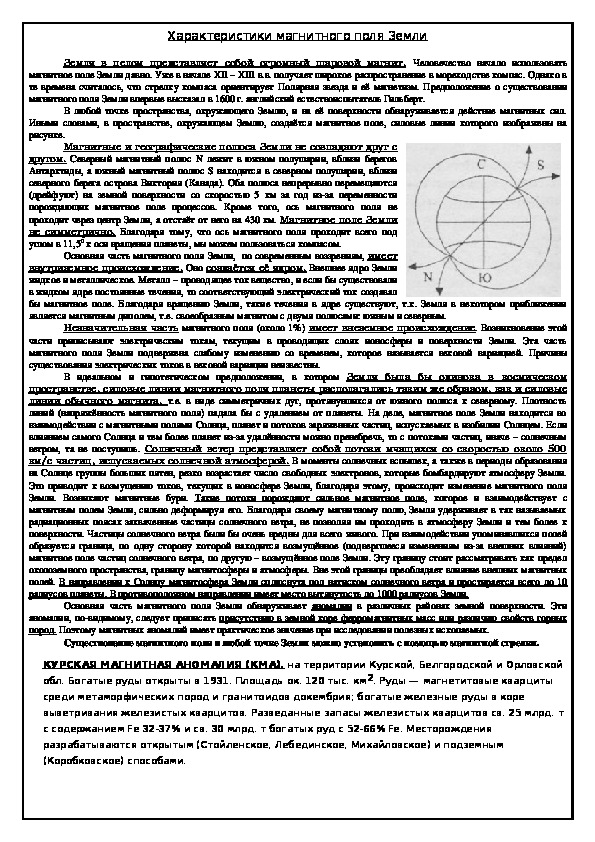 Обложка для материала Плакат "Характеристики магнитного поля Земли"