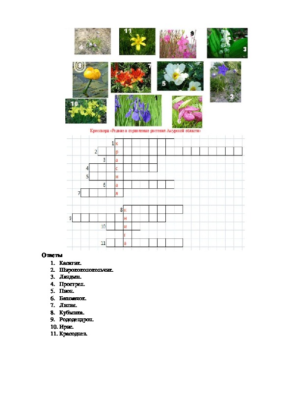 Кроссворд растения 7 класс