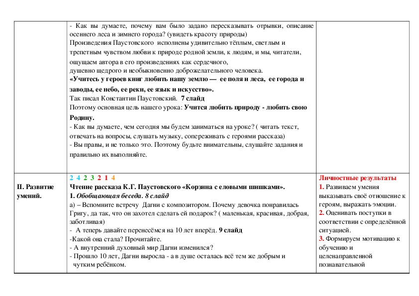 План по рассказу корзина с еловыми шишками