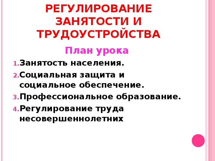 Правовое регулирование занятости план