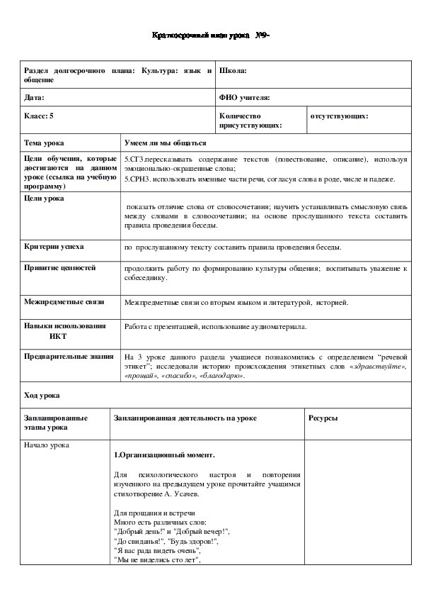 Обложка для материала Русский язык Тема урока: "Умеем ли мы общаться"