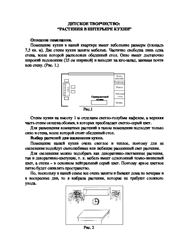 ДЕТСКОЕ ТВОРЧЕСТВО:  “РАСТЕНИЯ В ИНТЕРЬЕРЕ КУХНИ”