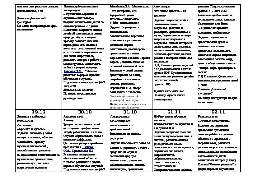 План подготовительная группа октябрь