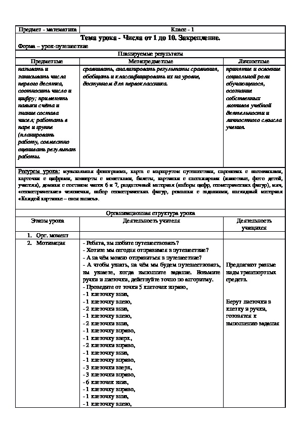 Тема урока - Числа от 1 до 10. Закрепление.