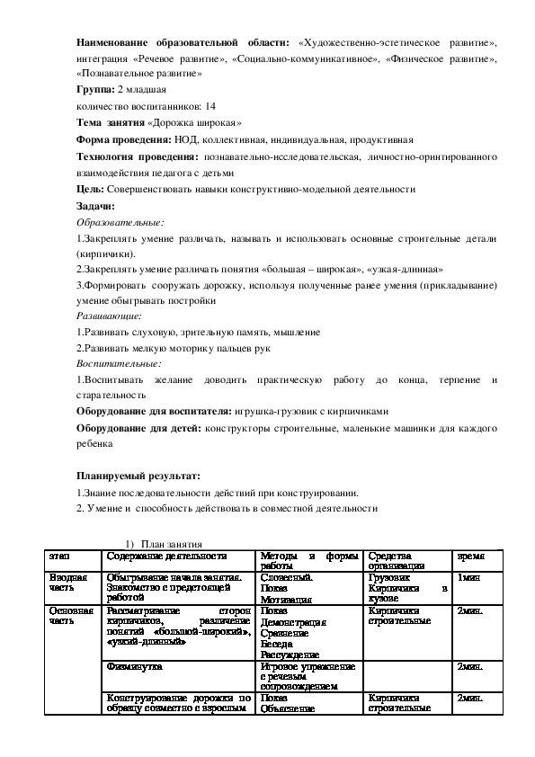 Занятие по конструированию во 2 младшей группе скамейка