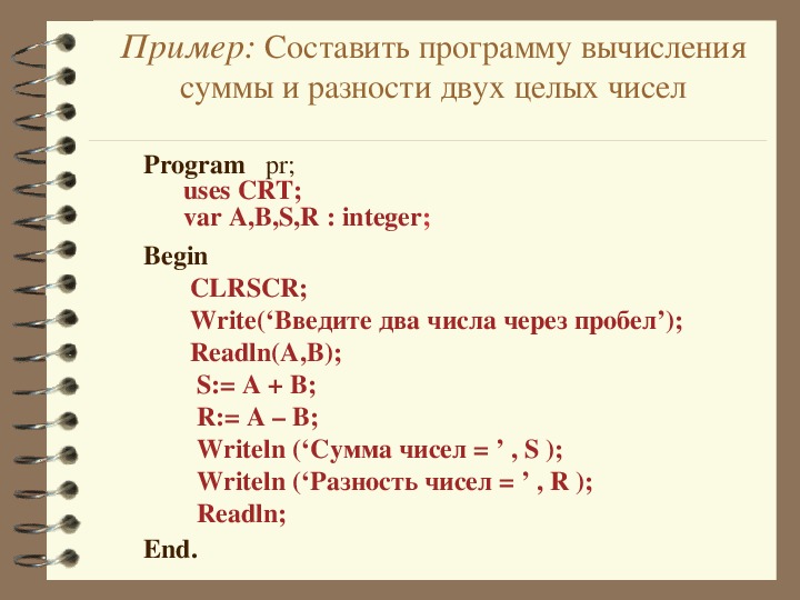 Напишите сумму двух. Как составить программу вычисления.