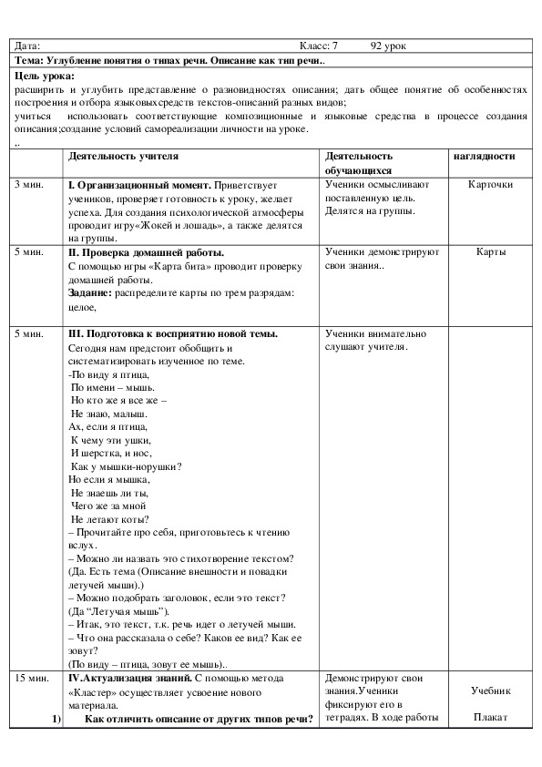 Презентация описание как тип речи 6 класс