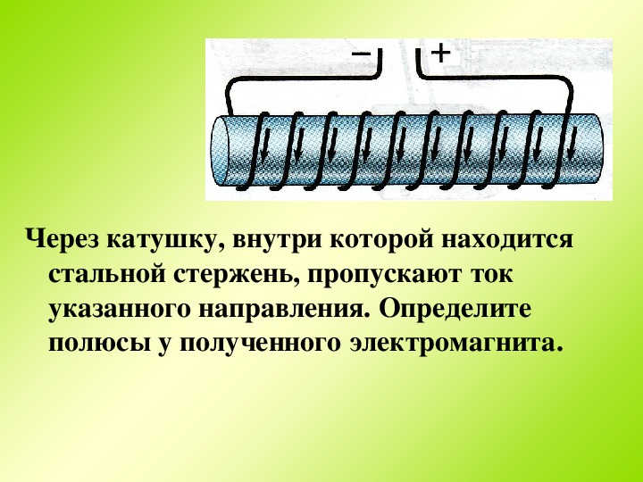 На катушке идет электрический ток направление которого показано на рисунке при этом