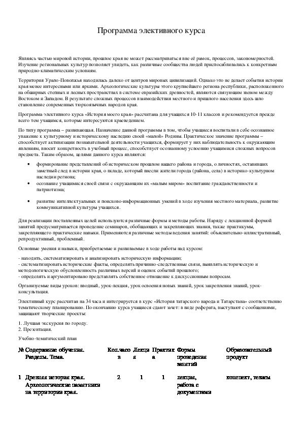 Обложка для материала Программа элективного курса