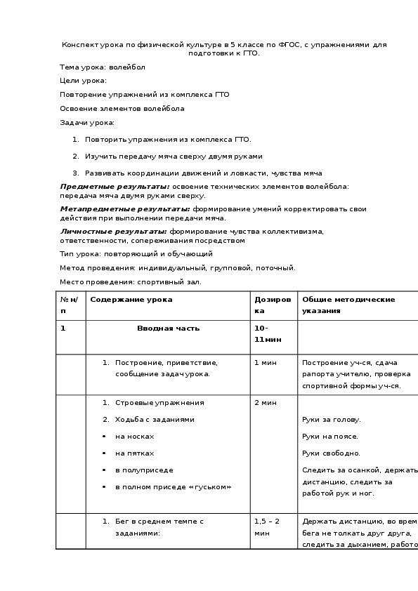 План конспект урока по физической культуре самоанализ урока