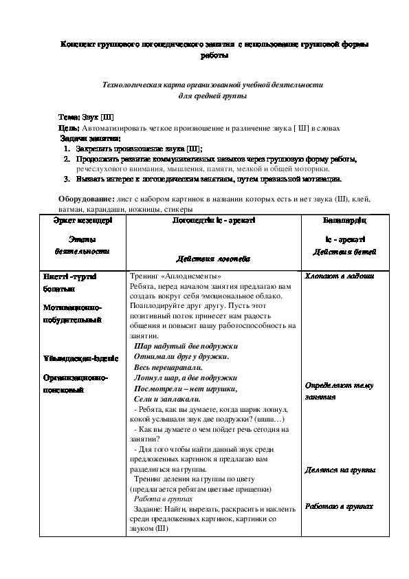 План конспект группового логопедического занятия