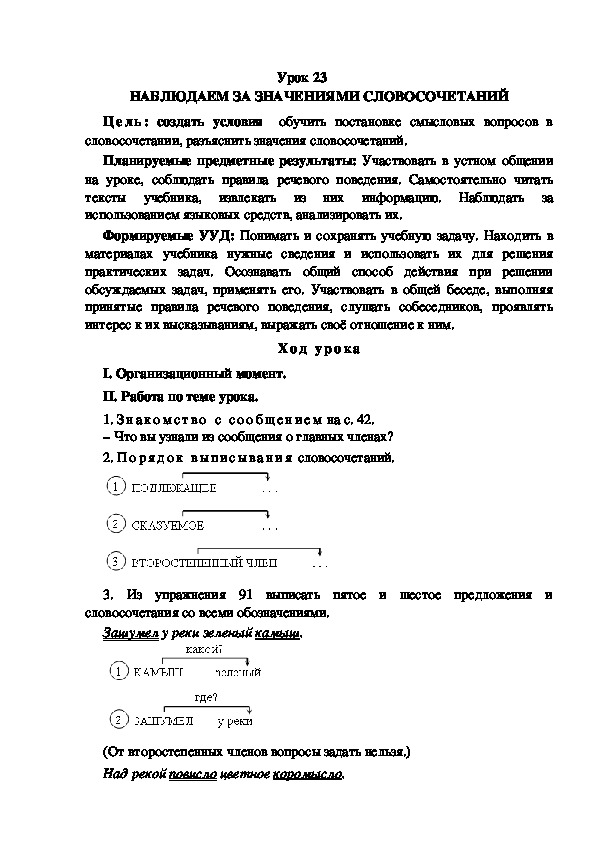 Конспект урока по теме:НАБЛЮДАЕМ ЗА ЗНАЧЕНИЯМИ СЛОВОСОЧЕТАНИЙ