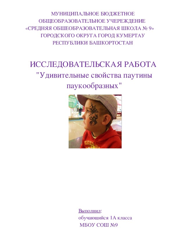 Исследовательская работа "Удивительные свойства паутины паукообразных"